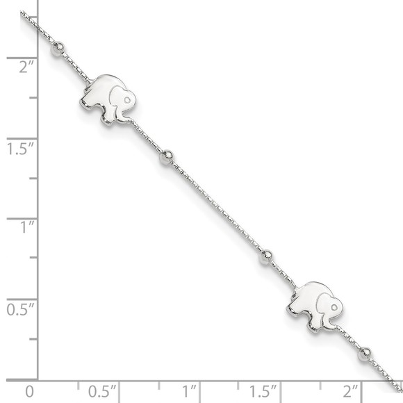 925 Sterling Silver Polished Elephant charms 9" + 2in Ext. Fine Jewelry Anklet - Picture 3 of 7